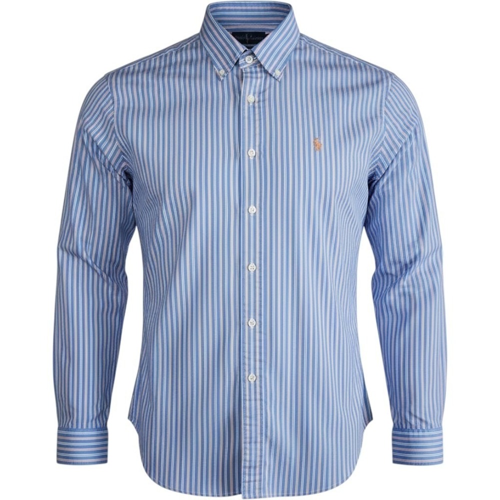 RALPH LAUREN Button Down‎ Shirt Men's XL Classic Fit Blue Stripe Orange Pony